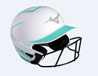 Mizuno F6 Adult Fastpitch Softball Batting Helmet with Mask, White-Mint, Small/Medium