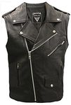 Skintan Mens Real Genuine Leather Full Cowhide Brando Motorcycle Biker Gilet Waistcoat Cut Off Classic Custom Cruiser Motorbike Shirt Collar Jacket Sleeveless Belted Vest 3XL