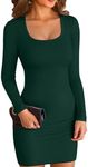 VICHYIE Women Dress Square Neck Bodycon Ribbed Long Sleeve Tight Fall Mid Thigh Pencil Above Knee Mini Dresses Green S