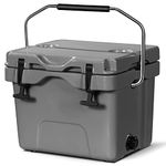 COSTWAY 16 Quart Cooler, 24 Can Insulated Ice Chest Box with Heavy Duty Handle and 2 Cup Holders, 3-5 Days Ice Retention, Portable Leakproof Hard Cooler for Camping, Fishing, Picnic, Outdoor (Grey)