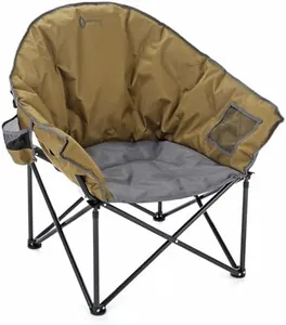 ARROWHEAD OUTDOOR Oversized Heavy-Duty Club Folding Camping Chair w/External Pocket, Cup Holder, Portable, Padded, Moon, Round, Saucer, Supports 330lbs, Carrying Bag, USA-Based Support