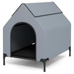 Maxmass Large Dog House, Elevated Dog Bed with Weatherproof Canopy, Ventilated Windows & Mesh Fabric Mat, Outdoor Indoor Pet House for Medium Large Dogs (Grey, M: 91x64x86cm)