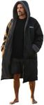 Malo’o Adult Sherpa Lined Surf Parka Changing Robe, Waterproof and Windproof Swim Parka for Men and Women, Long Sleeve Hooded Dry Robe for Surf, Swim, Kayak and Outdoor Use, Black, Large