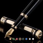 Scriveiner Black Lacquer Fountain Pen Stunning Pen with 24K Gold Finish, Schmidt 18K Gilded Nib (Broad), Best Pen Gift Set for Men & Women, Professional, Executive, Office, Nice Pens