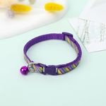 YellowCult Fancy & Comfortable Pet Collars for Cats, Puppies, Small Dogs, Fat Rabbits with Adjustable Size, Bell & Buckle Safety Lock-[Multicolor Stripes]-[Purple],26 cm,W_2 cm