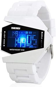 Gosasa Men Sports Military Watches Digital Airplane Shaped LED Colorful Light Watches (Black) (White)