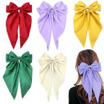 Korean LargeHair Bow Women Satin Silky Layered Hair Barrettes with Big Ribbon Bow Clip for Women and Girls Large Vintage Hair Accessories French Style (Multicolor pack 5)