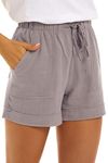 SMENG Ladies Shorts Summer Shorts Women Jogger Shorts for Women Shorts Cotton Baggy Beach Clothes for Women Vintage Womens Plus Size Shorts Grey Size M