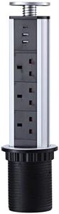 Pull Pop Up Power Sockets for Kitchen Worktops Electrical Plug Socket with 1 Type-C & 2 USB Charging Ports, Silver