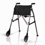 Stander EZ Fold-N-Go Walker, Lightweight Folding 2 Wheel Travel Walker for Seniors with Swivel Wheels, Black Walnut