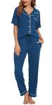 Lovasy Pyjamas for Women Soft Ladies Pyjamas Button Down Pjs for Women Sets Classic Womens Pyjamas Sets Pajamas Loungewear with Pockets,Cobalt Blue,M