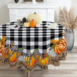 CUSUGBASO Fall Round Tablecloth 70 inches - Fall Decorations for Home - Water Resistant Harvest Thanksgiving Table Cloth Black Plaid Pumpkins Fall Decor for Home, Table, Dinning