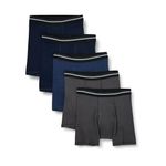 Amazon Essentials Men's Comfortable Cotton Tag-Free Boxer Briefs, Pack of 5, Charcoal/Dark Blue/Dark Navy, L