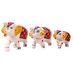 DreamKraft Paper Mache Handcrafted Set Of 3 Elephant Action Showpiece Idols For Home Decor And Gift Purpose(White)