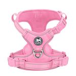 PoyPet Dog Harness with Neck Release Buckle, Reflective No Pull Harness with 2 Leash Clip, Adjustable Soft Padded Pet Vest with Easy Control Handle for Small Dogs (Light Pink Matching Trim,S)