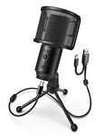 FIFINE K683A Unidirectional USB Desktop PC Microphone with Pop Filter for Computer and Mac, Studio Condenser Mic with Gain Control, Mute Button, Headphone Jack and Extra USB-C Plug (Black)