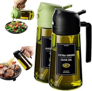 CXINYI - 16oz/470ml Olive Oil Dispenser for Kitchen with Stickers - 2 in 1 Olive Oil Sprayer for Cooking, Air Fryer, and Salad, Black&Green (Light-Proof Kitchen Gadget)