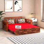 Sofa Cum Bed Home Furniture || Wood Sofa Cums Bed for Home | Sofa Cums Bed for Living Room | Without Pillow | Sofa Com Bed | Wooden Sofa Cums Bed | with Storage | Walnut Finish (2Honey Finish)