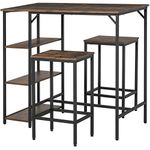 HOMCOM Industrial Dining Table Set for 2, Bar Table and Stools Set, Counter Height Kitchen Table with Chairs with Storage Shelf, Rustic Brown