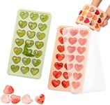 2 Pack Heart-Shaped Ice Cube Trays - 42 Holes Silicone Heart Ice Cube Tray with Lid, BPA Free and Dishwasher Safe, Mini Heart Shape Ice Cube Mold, Easy to Remove (Pink + Green)