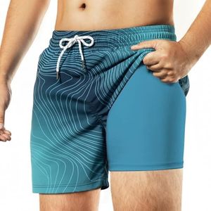 BRISIRA Mens Swim Trunks Bathing Suit 5 Inch Inseam Compression Liner Beach Swim Shorts Swimwear Quick Dry Zipper Pocket