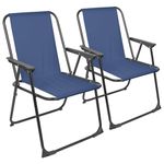 Harbour Housewares Folding Beach Deck Chair - Navy - Pack of 2 - Metal Outdoor Patio Seat for Picnic, Garden, Camping