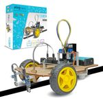 PotliBABA DIY 2WD Line Follower, Robotics Kits, Science Kits for All, Motor, Arduino Uno, Switch, Wire, Battery case, Motor Drive, Chassis, Wheels, Caster Wheel and Screws.