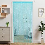 4 Pcs Door String Curtain Doorway Beads Curtains,Hanging Room Divider Beaded Decor Hippie Glitter Fringe Panel Closet Window Wall Backdrop Doors Sequin Sheer Boho Doors Tassel (Lake Blue, 39×79in)