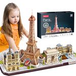 CubicFun 3D Puzzles for Kids Adults LED Paris City Architecture Model Kits, Eiffel Tower, Notre Dame de Paris, The Louvre, Arc de Triomphe Jigsaw Puzzles Birthday Gifts for Boys Girls Her Him