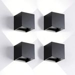 Mille Lucciole 4 Pack Outdoor Wall Lights Exterior/Interior LED Wall Sconces IP65 Waterproof Square Aluminum Wall Lamps Outdoor Lighting Fixture Up and Down Lights Modern Black 12W 6500K Cold Lights