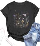 DUTUT Women Boho Flower T Shirt Vin