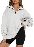 BLENCOT Women Half Zip Oversized Sweatshirts Long Sleeve Solid Color Drop Shoulder Fleece Workout Pullover Gray XL