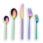 Berglander 30 Piece Titanium Rainbow Color Plated Stainless Steel Cutlery Set, 30 Pieces Colorful Flatware Set, Mutil Color Silverware Set Cutlery Sets, Service for 6 (Shiny Rainbow)