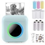 Mini Photo Printer with 7 Colour Light, Portable Thermal Printer Compatible with iOS & Android, USB Rechargeable Pocket Printer with 1 Sticker and 13 Rolls of Printing Paper (Blue)