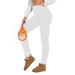 HLTPRO Fleece Lined Leggings Women - Winter Thermal Warm High Waisted Tummy Control Pants for Yoga Running Workout Gym White