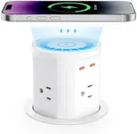 BTU Pop Up Outlet for Countertop with 15W Wireless Charger, 20W USB C Fast Charging & 4 AC Outlet, 3 1/2” Hole Desk Charging Station Pop Out Outlet for Office, Conference, Kitchen Use