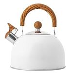 Whistling Kettle, 2.5L Stainless Steel Stove Top Kettle with Wood Grain Handle Vintage Kitchen Teapot for Kitchen Gas Stove and Induction Cooker(White)