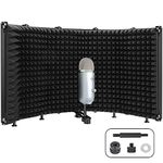 Microphone Isolation Shield, Vocal Booth Isolation Shield Pop Filter 5-Panel Foldable Sound Absorbing Foam Suit for Blue Yeti and Any Condenser Microphone Recording Studio Equipment