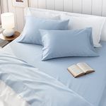 MARTHA STEWART Emerson Soft Blue Cotton Twin Sheets - 3 Piece | 1 Flat Sheet - 1 Fitted Sheet - 1 Pillowcase | Twin Bedding | College Dorm Room Essential | Deep Pocket Sheets | Soft Blue