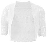 C10 Celebmodelook ® New Girls Knitted Bolero Shrug Crochet Short Sleeve Cardigan Kids YRS 2-13 White