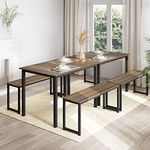 Dining Table Set for 8 - Two Pack Modern Wood Kitchen Table with Four Benches 3 Piece Set Breakfast Nook Dining Set, Industrial Brown