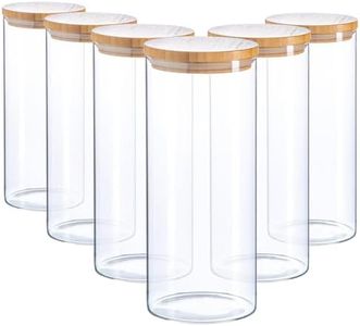 Argon Tableware Scandi Glass Storage Jars with Wooden Lids - Modern Kitchen Pantry Food Canister - 1.5 Litre - Pack of 6