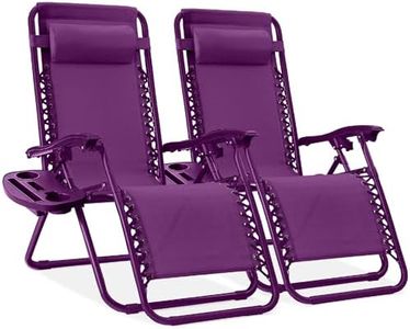 Best Choice Products Set of 2 Adjustable Steel Mesh Zero Gravity Lounge Chair Recliners w/Pillows and Cup Holder Trays - Amethyst