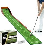 YOUCZON Putting Green Indoor,Wrinkle-Free Golf Mat with Auto Ball Return - Durable Solid Wood Base, Luxurious Velvet Surface - Ideal for Home or Office (Green MAX)