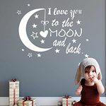 I Love You to The Moon and Back Wall Decal Moon and Stars Vinyl Wall Sticker Baby Nursery Removable Wall Art Decor Kids Girls Bedroom Wall Decals Quote (White) DDK12