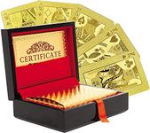 Invero Certificated 24K Pure Gold-Plated Playing Game Cards Full Poker Deck Set - Ideal for Family Friends - Complete with Presentation Wooden Box and Certificate of Authentication