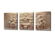 The Last Supper Artwork for Home Walls Sculpture Style Paintings 12 Apostles Pictures for Living Room 3 Piece Prints on Canvas Wall Art Framed Gallery-Wrapped Ready to Hang, 36" Wx16 H