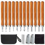 12 pcs Wood Carving Knives Tools Kit,Whittling Knife Set Pumpkin Carving Kit Woodworking Arts Crafts Clay Woodwork Beginners DIY Kit with Canvas Bag/Whetstone/Finger Protector/Wiping Cloth