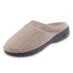 Isotoner Women’s Classic Microterry Hoodback Slippers, Stone, 8.5/9