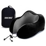 ZHCHG Travel Pillow, Best Memory Foam Neck Pillow for Airplane, Head Support Comfortable Pillow for Sleeping Rest, Train, Car & Home Use- Black